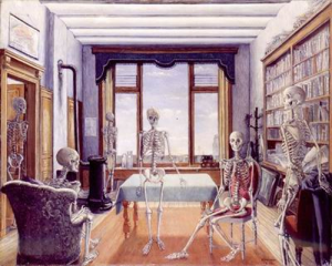 Figure 12: Paul Delvaux. Waiting for the Liberation (Skeletons in an Office), 1944